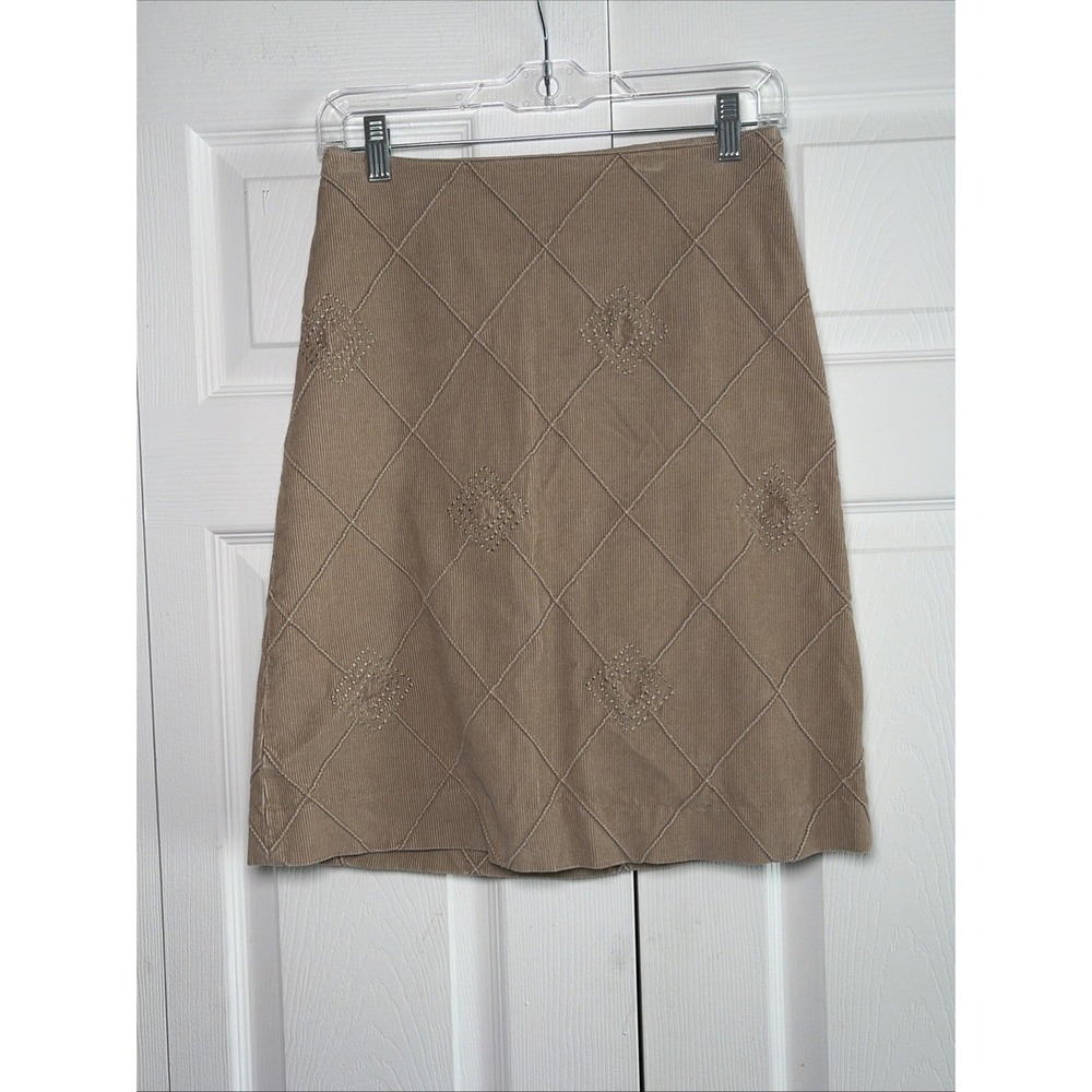 Talbots Diamond Quilted Corduroy Womens Skirt Size 2P Tan‎ Khaki A-Line Cotton
